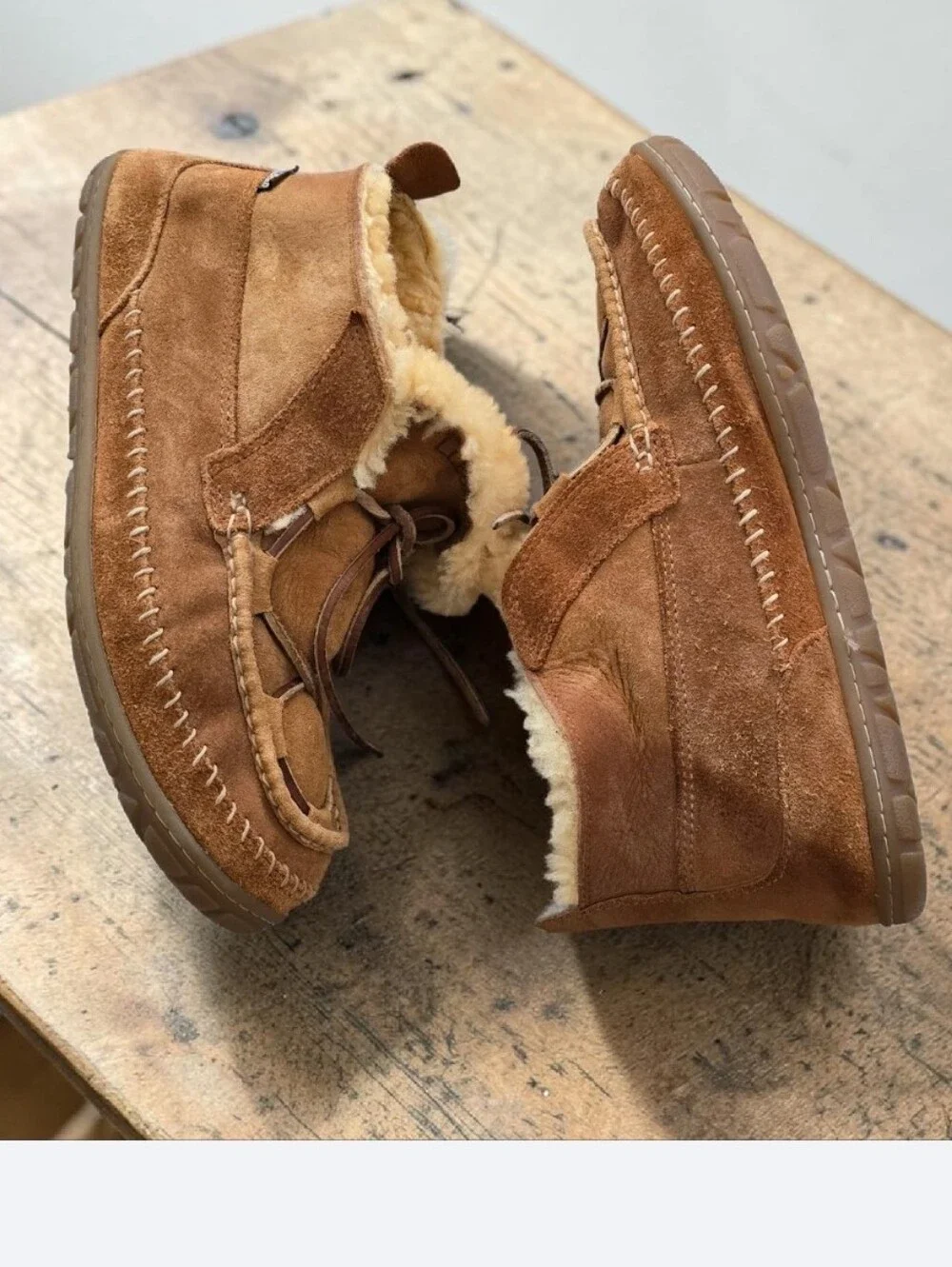 LL Bean Men's Lodge Suede Slippers Wicked Good Chukka Moccasins Shearling! 12